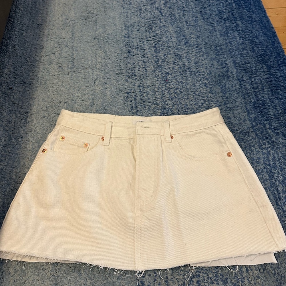 Parke Denim Mini Skirt, Size 26 in White (Never Worn)